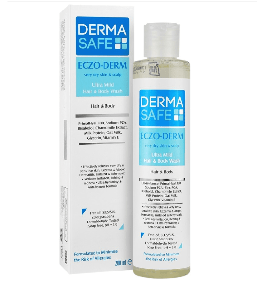 Derma Safe - شامپو سر و بدن و پوست کف سرخیلی خشک واگزمایی 200گرم